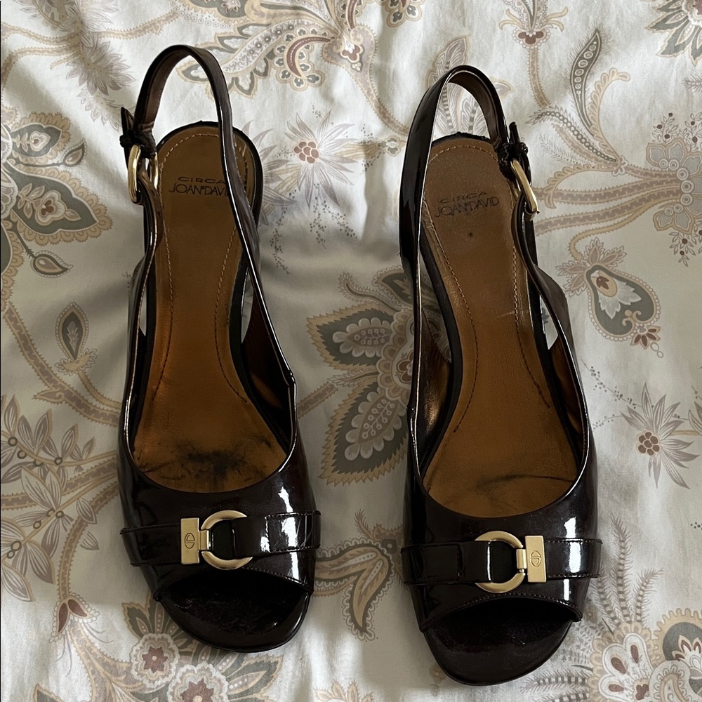 Women's size 9 Dark Brown Patent Leather Slingback Heels Joan & David